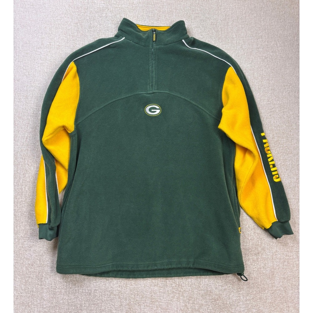 NFL Green Bay Packers Quarter Zip Fleece Pullover Green Yellow Mens Large
